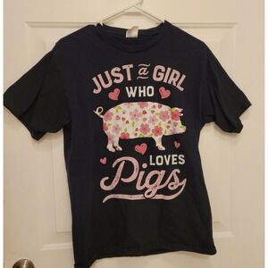 Port Company Womens M Black T-shirt "Just A Girl Who Loves Pigs"